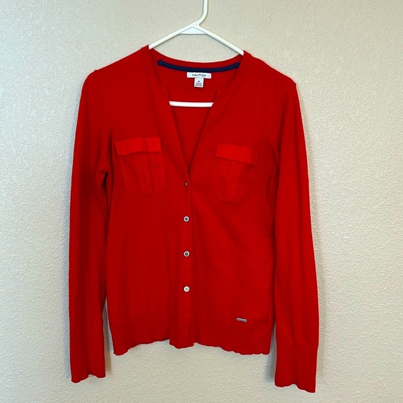 Women’s red Nautical button up cardigan size medium. - Picture 1 of 7